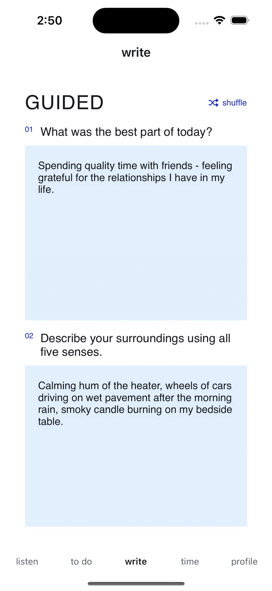 write – guided prompts