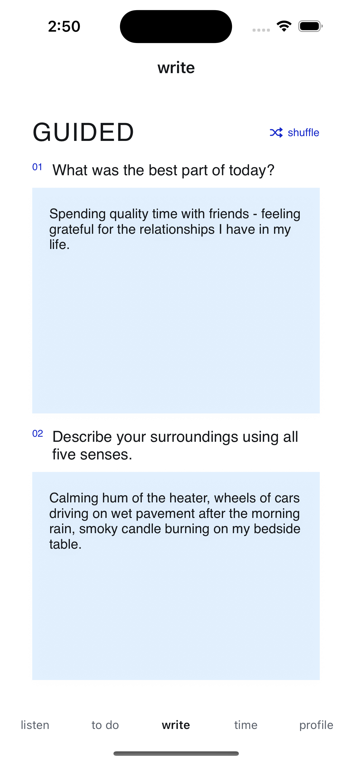 write – guided prompts